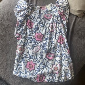 Flower dressy top with ruffle shoulders